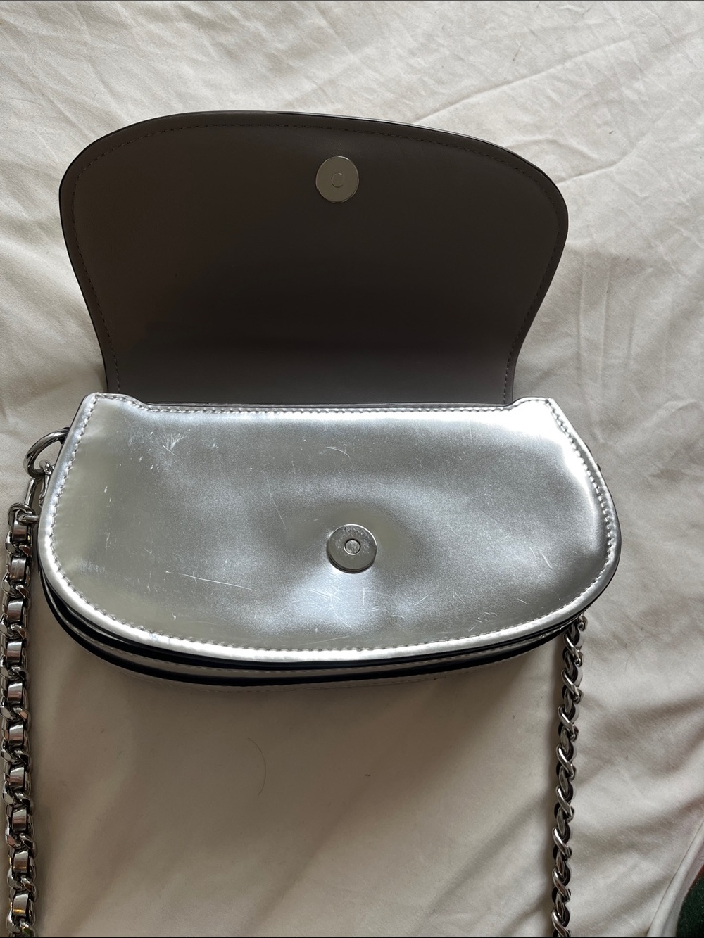 Michael Kors Silver Metallic Chain Crossbody Bag - Picture 5 of 11